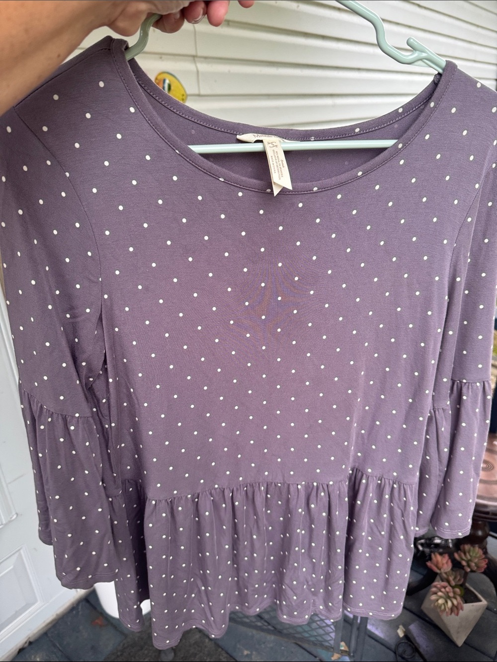 Matilda Jane plum/Gray Peplum Top with White Polka Dots